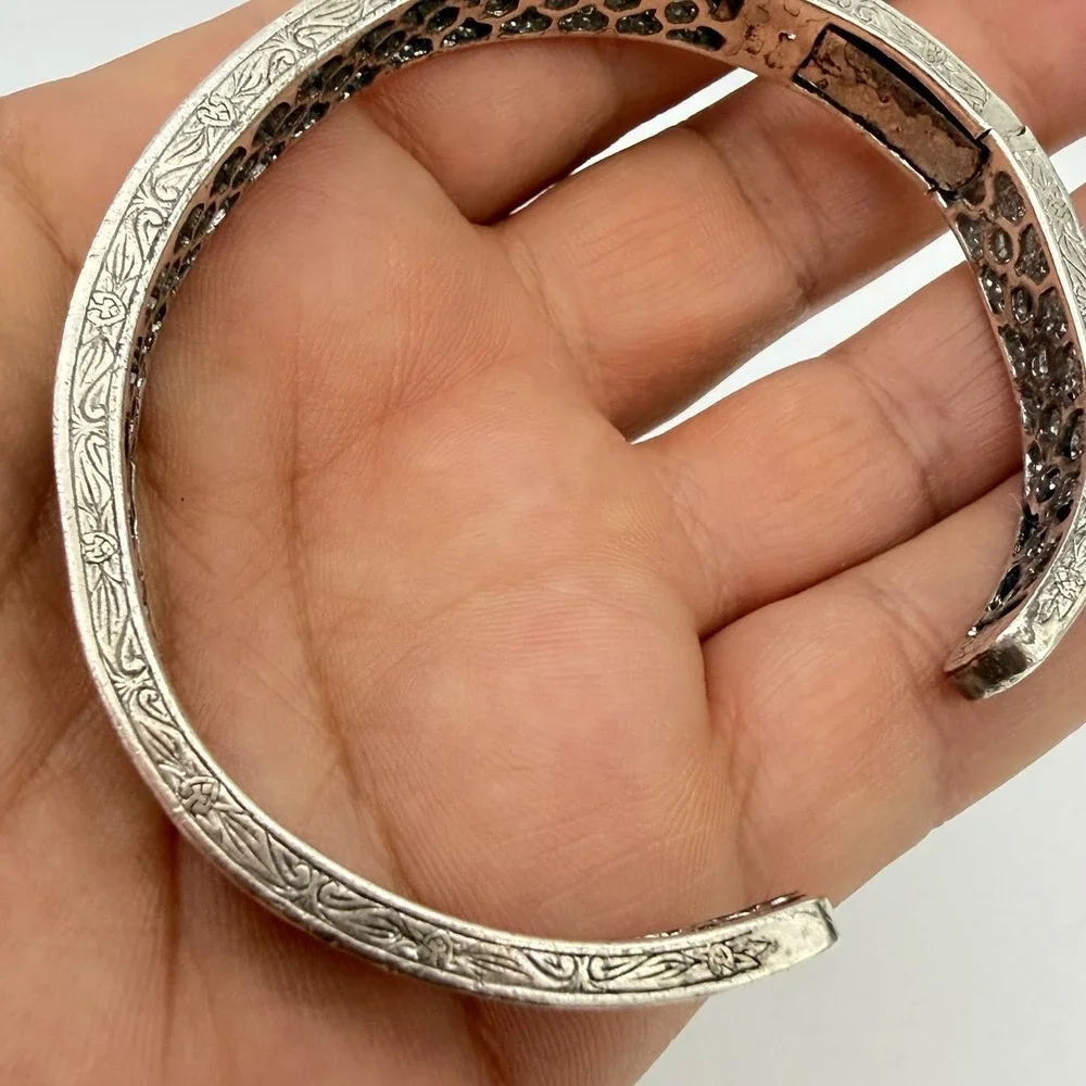 Vtg 925 Sterling Silver Diamond Cuff Bracelet Open Work Honey Comb Designer JSP